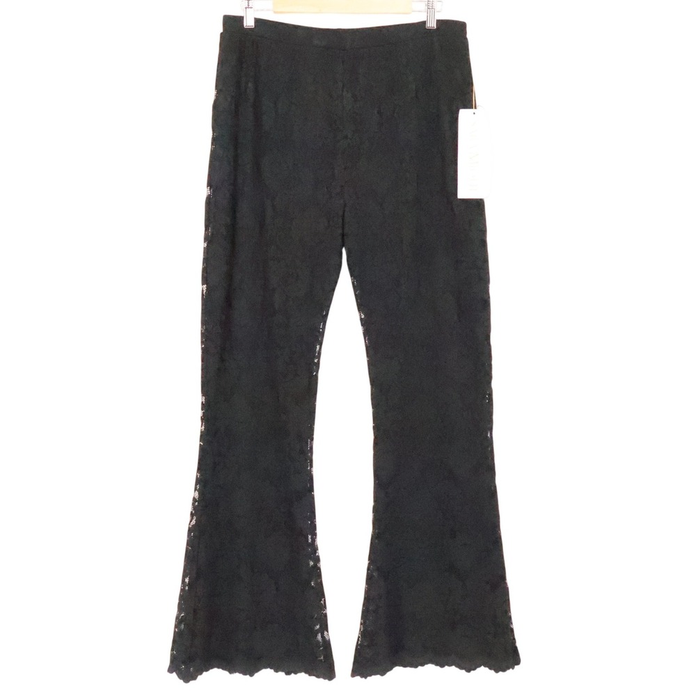 Sara Mique Black Lace Flare Pants Womens Size L High Rise Boho Gothic Lined NWT